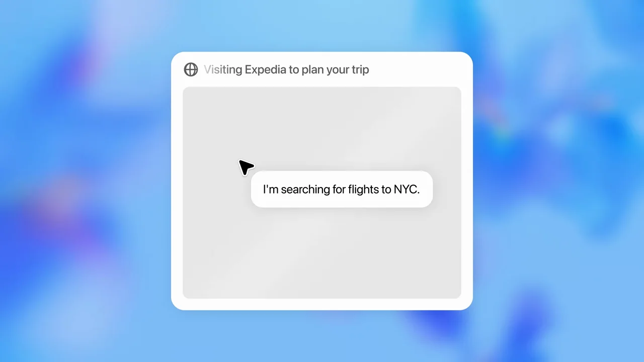 A floating task container introduces a cursor and a search-status bubble.