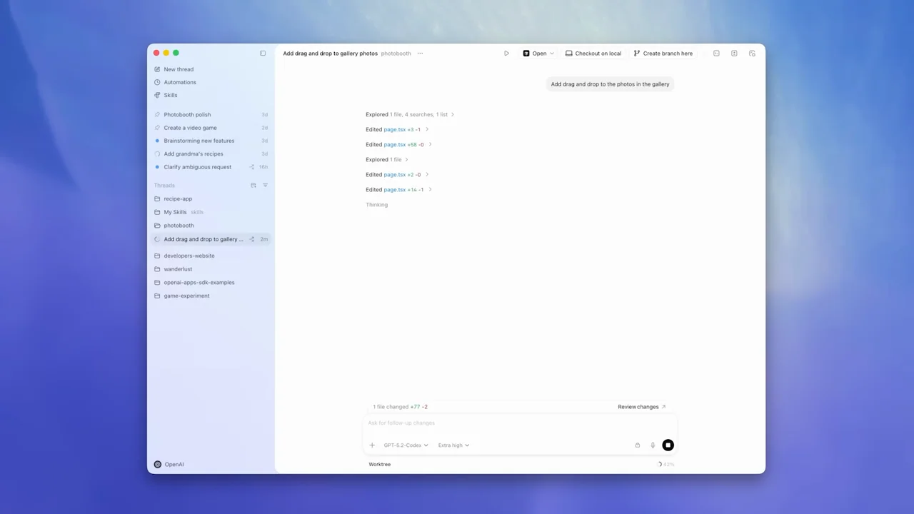 The full window shows task activity and a completed response.