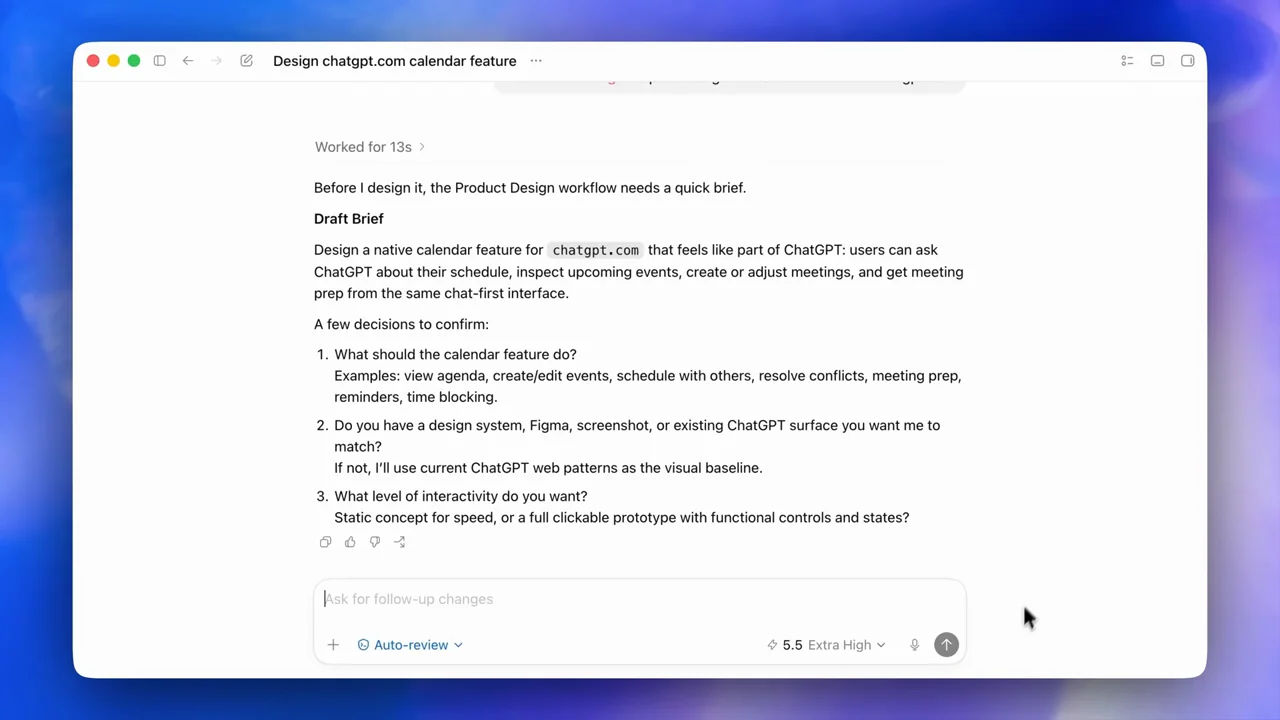 A structured set of design questions appears.