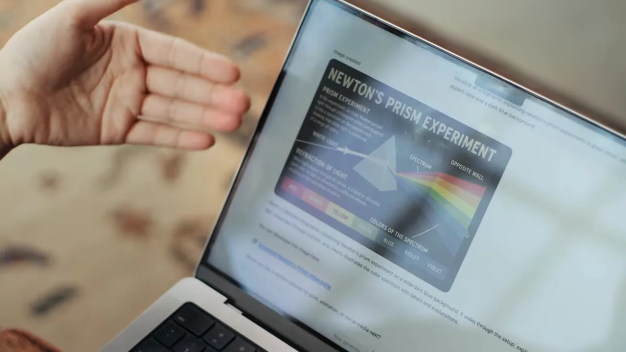 The presenter and filmed laptop show the infographic and another image.