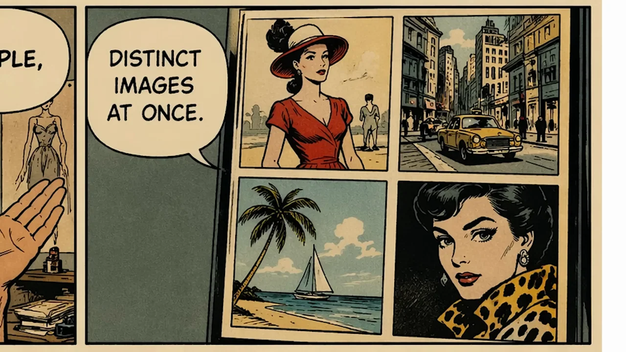 A full comic page leads to individual panel crops.