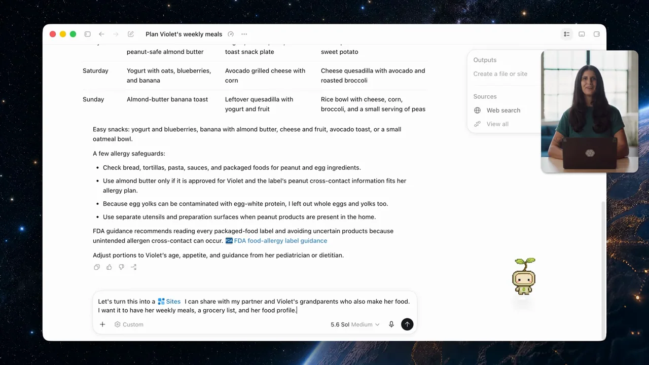A longer request asks to turn the plan into a shareable tracking site.