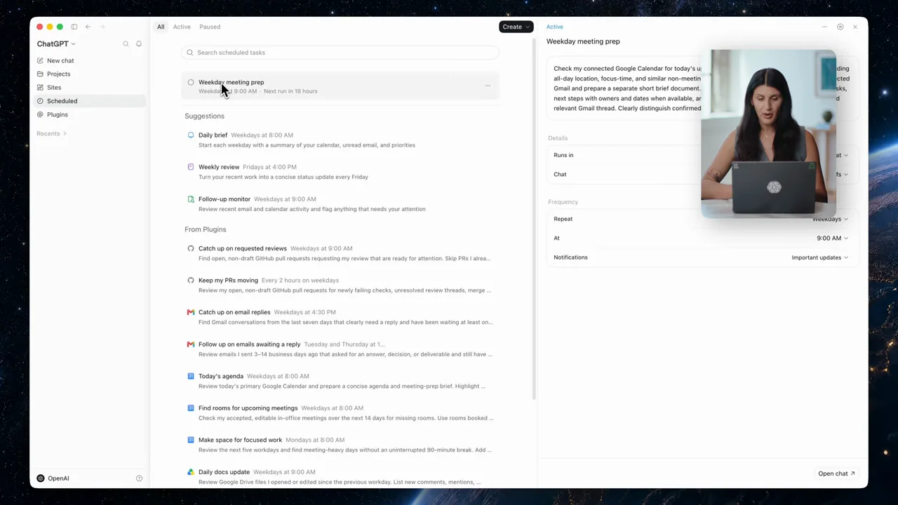 The selected task exposes its instructions and recurrence details.