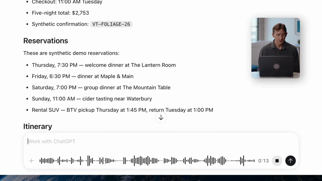 A voice-input waveform sits below existing trip information.