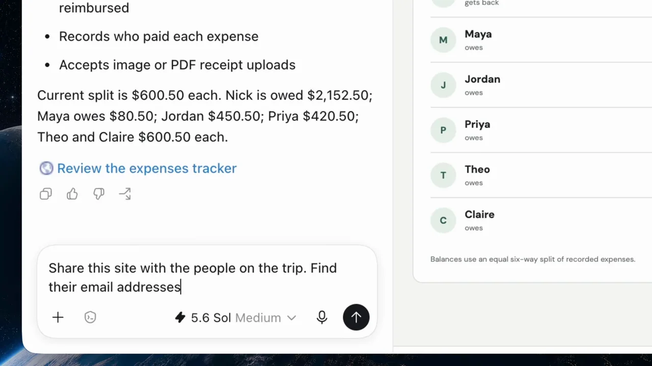 The prompt asks to share with the trip participants using mail context.