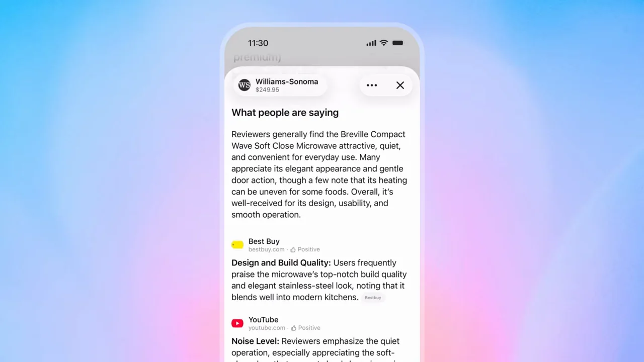 A phone shows a recommendation, product sheet, and review summary.