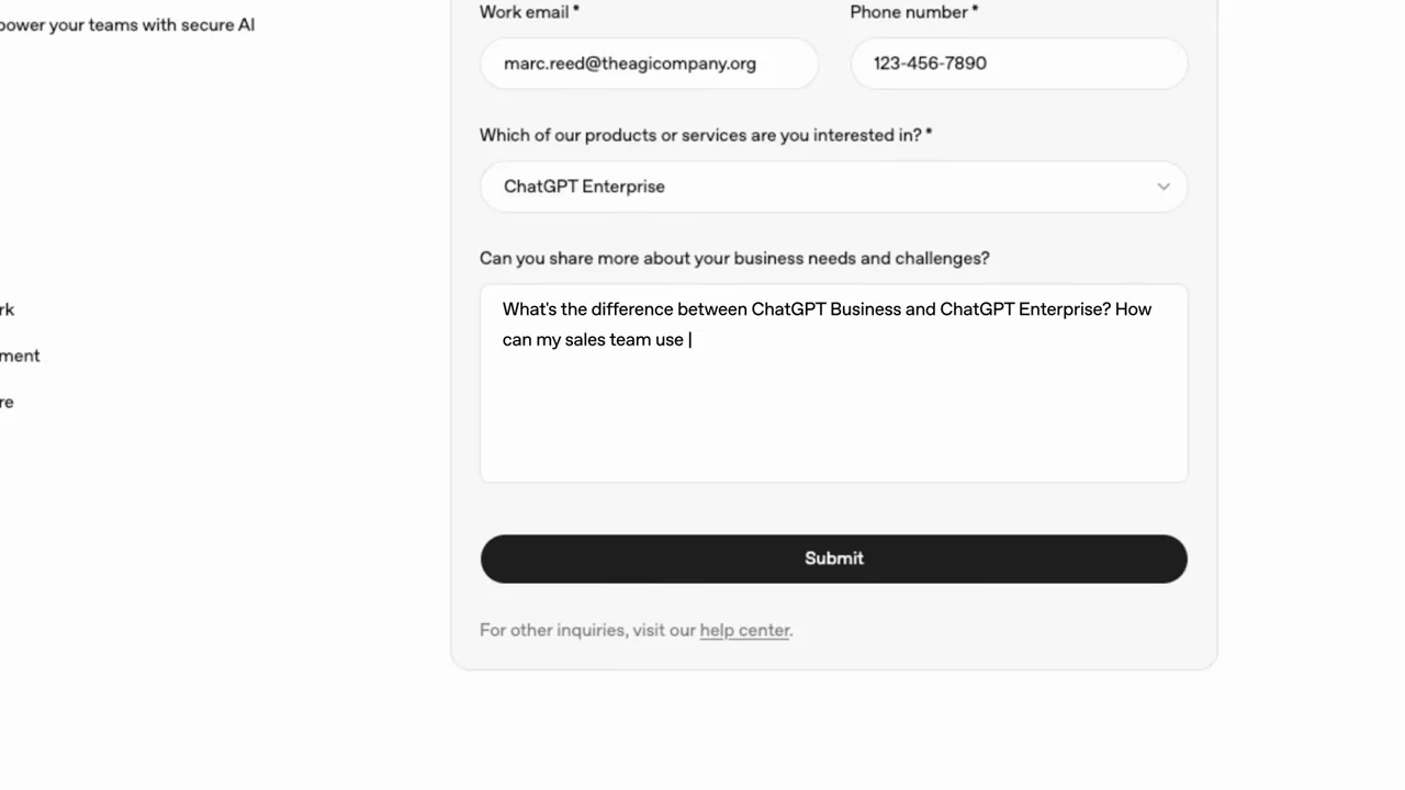 A title introduces a populated contact form.